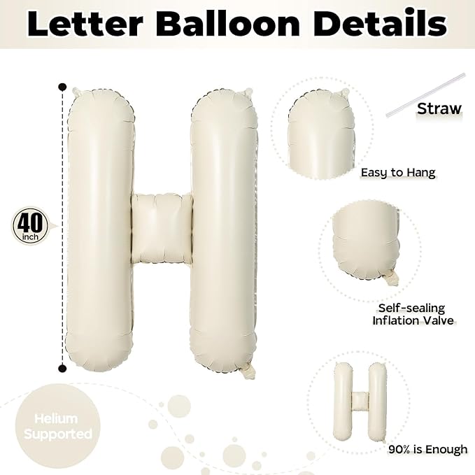 40 Inch Beige OH BABY Balloon for Baby Shower, Large Cream White Oh Baby Balloons Letters with Ribbon, Neutral Ivory Alphabet Oh Baby Balloon Banner Sign for Gender Reveal Backdrop Party Decorations
