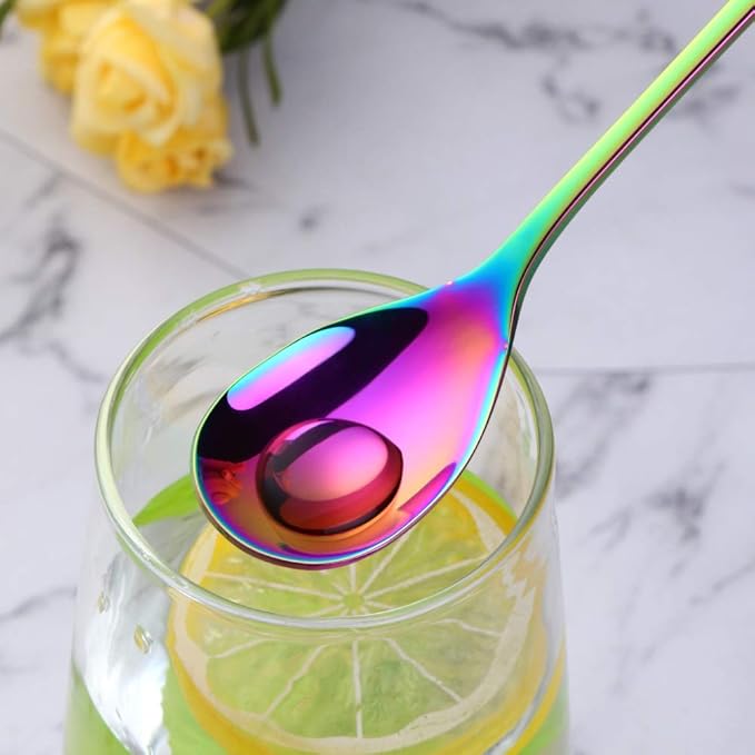 Buyer Star 8-Inch Long Handle Iced Tea Spoons, Ice Cream Spoon, Stainless Steel Cocktail Stirring Spoons, Set of 8 (Coloured)