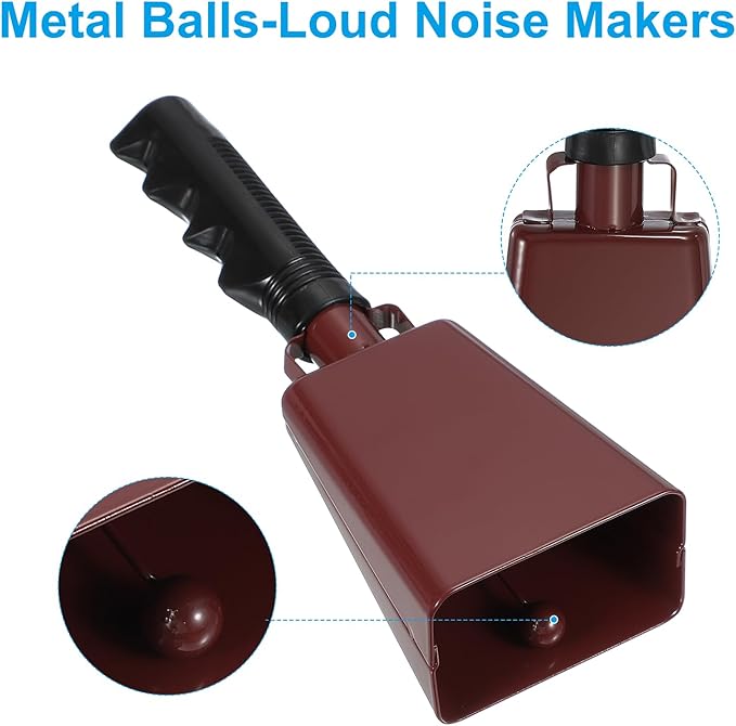 PATIKIL 9inch Cow Bells for Football Games, 2pcs Cowbells for Sporting Events Bulk Loud Noise Makers Metal Cow Bell with Handle for Cheering Competition Marathon Wedding DIY Paint, Copper