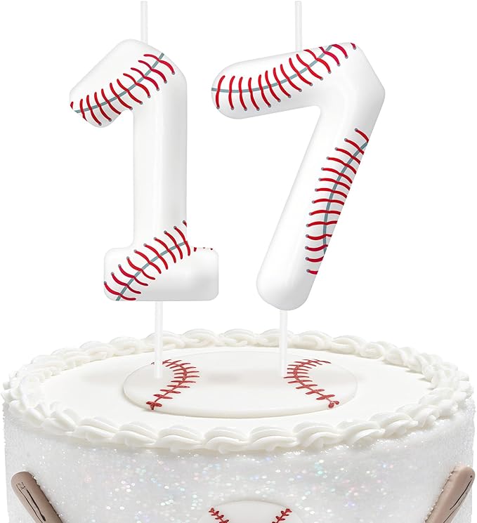 Baseball Number 17 Birthday Candles, Baseball Themed Cake Topper for Boys Girls, Cake Decorations for Birthdays, Sports Theme Party Supplies, Candles for Party Decorations