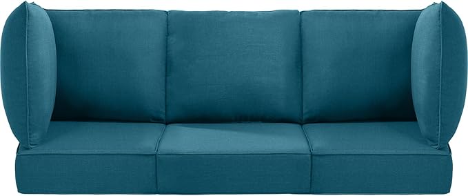 Luxury 24x24x6 Outdoor Couch Cushions Set of 3 - Water-Repellent 8-Piece Cushion Set for Outside Wicker 3-Seat Sofa Loveseat Chair Sectional Patio Conversation Sets - Peacock Blue/Classic