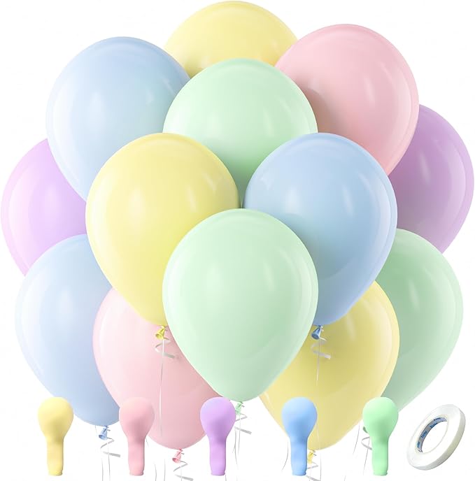 Bezente Pastel Balloons Latex Party Balloons, 100 Pack 12 inch Round Helium Multicolor Macaron Balloons for Birthday Rainbow Party Bridal Shower Wedding Decorations