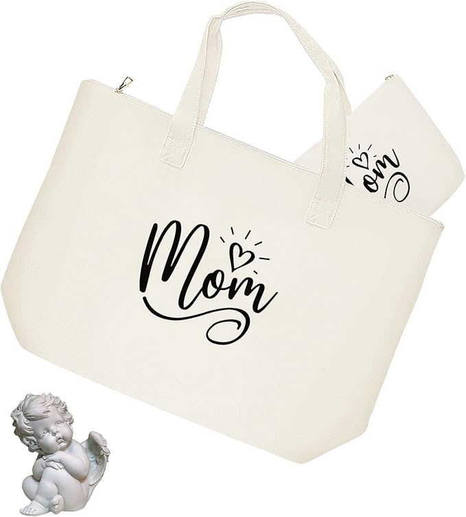 Mothers Day Gifts for Mom-Mom Mommy Canvas Tote Bag with Makeup Bag-Great Gifts for Mom, New Mom,Mom to be on Mothers Day,Birthday