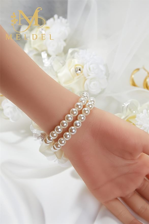 Meldel Beige Wrist Corsage for Prom, 2pcs Champagne Rose Flower Corsages for Bridal Bridesmaid Girl Women, Wrist Flower Set for Wedding Mother of Bride, Hand Flower for Homecoming Anniversary Party