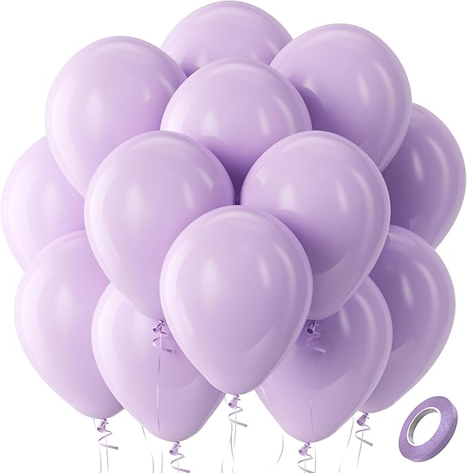 Bezente Pastel Purple Latex Party Balloons - 100 Pack 12 inch Round Helium Lavender Light Purple Lilac Balloons for Wedding Bridal Shower Birthday Party Decorations