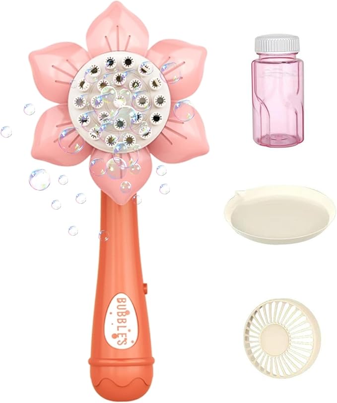 Bubble Machine for Kid Bubbles Wand Sunflower Bubble Blower Wand 23 Holes Maker Toy for Kid Summer Toy with Battery Red