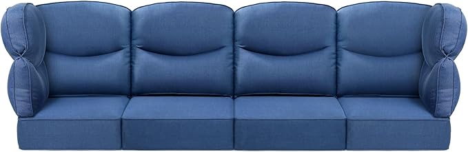 Luxury 24x24x6 Outdoor Chair Cushions Set of 4 - Water-Repellent 10-Piece Cushion Set for Outside Rattan Loveseat Chair Sectional L-Shape Sofa Patio Conversation Sets - Navy Blue/Smile