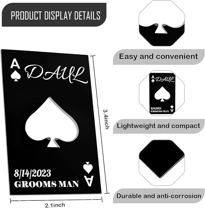 7PCSPersonalized Bottle Openers Credit Card Size, Groomsmen Best Man Gifts for Wedding Bachelor Party, Stainless Steel Beer Bottle Opener