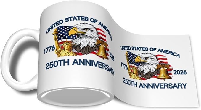 The USA White 4 250th 11oz Ceramic Mug Cute Coffee Mugs Tea Cup with Handle for Office and Home Gift for Men Women