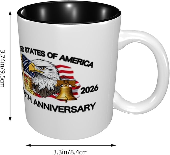 The USA White 2 250th 11oz Ceramic Mug Cute Coffee Mugs Tea Cup with Handle for Office and Home Gift for Men Women