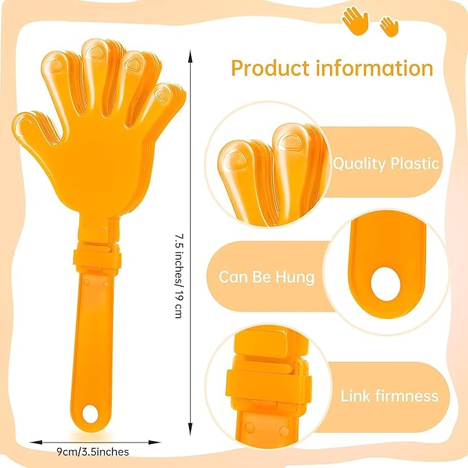 24 Pcs 6 Colors Hand Clappers 7.5 Inch Clappers Noisemakers Noise Makers Party Favors Plastic Clapper Sporting Events Cheers Ball Dance Basketball Football Noisemakers （6 Colors）