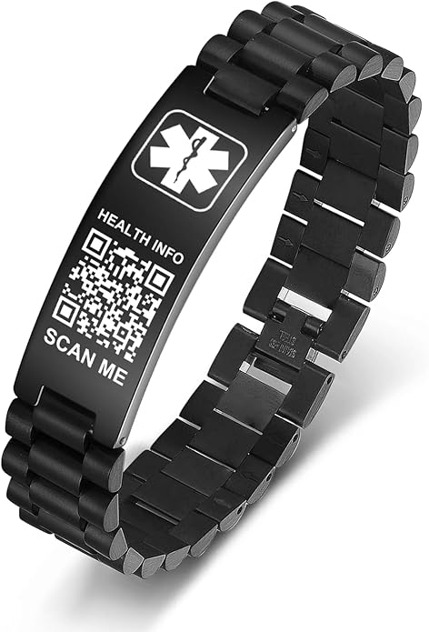 Upgraded Medical Bracelets Men Women with QR Code Medical Alert ID Bracelets - Titanium Steel Wristband Fits Wrists Up 8''-10'' - More Space Custom Emergency Med ID Info