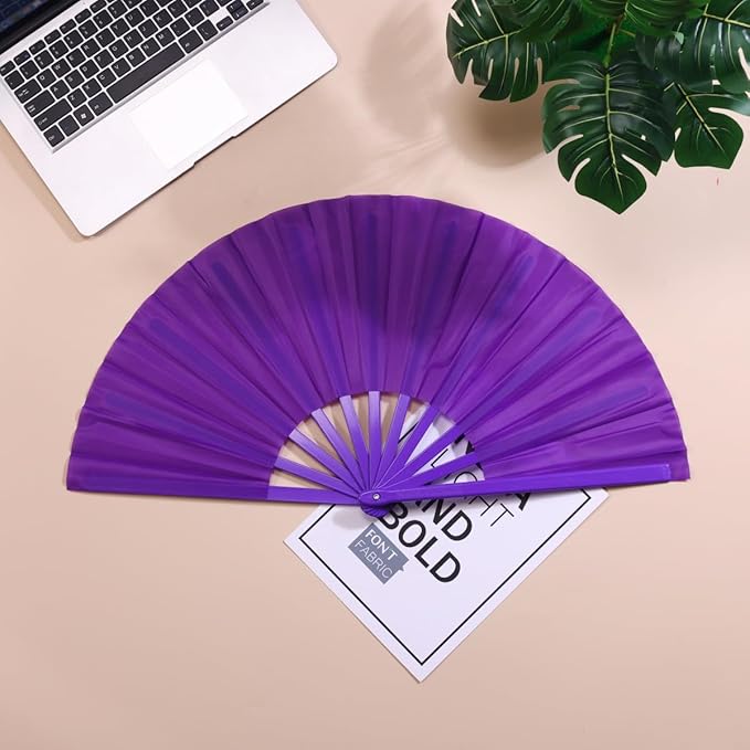 Plastic 13inch Large Rave Fan Popping Fan Clacking Fans for Line Dancing,Hand Fans for Women Foldable,Outdoor,Wedding,Party (Purple-4)