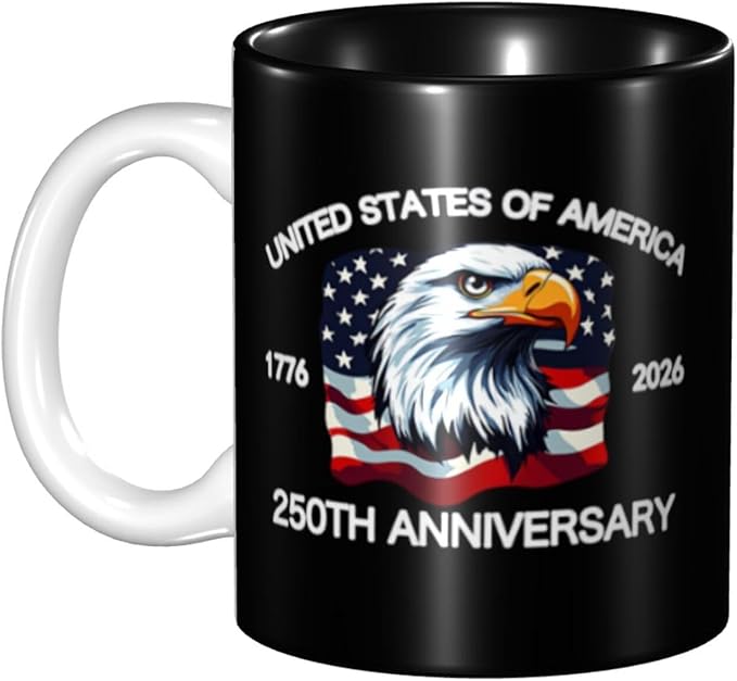 The USA Black 3 250th 11oz Ceramic Mug Cute Coffee Mugs Tea Cup with Handle for Office and Home Gift for Men Women