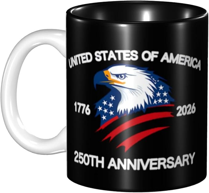 The USA Black 1 250th 11oz Ceramic Mug Cute Coffee Mugs Tea Cup with Handle for Office and Home Gift for Men Women