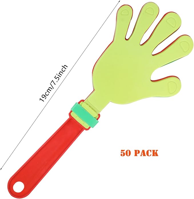 50 Pcs Hand Clappers Bulk, Plastic Clapper Noisemaker, Clapping Hands Noisemakers Party Favors Christmas Birthdays Game Prizes Classroom Rewards Football Sporting Events Cheers Supplies 7.5 Inch