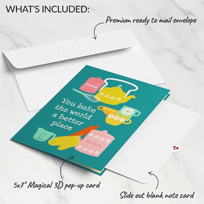 Lovepop Everday Pop-Up Card for Her and Him - 3D Greeting Cards for Boys, Girls, Men, Women - You Bake the World a Better Place - 5" x 7" Card - Blank Notecard and Envelope Included