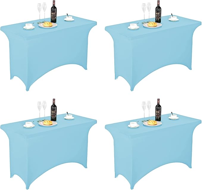 FORLIFE Spandex Table Covers - Fitted 4ft Tablecloth, Universal Stretch Patio Table Cover for Wedding, Banquet, Party, Bluemist