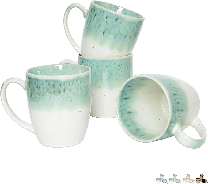 Bosmarlin Ceramic Coffee Mug Set of 4, 17 Oz, 4 Colors to Choose, Tea Cups, Dishwasher and Microwave Safe, Reactive Glaze (Green)