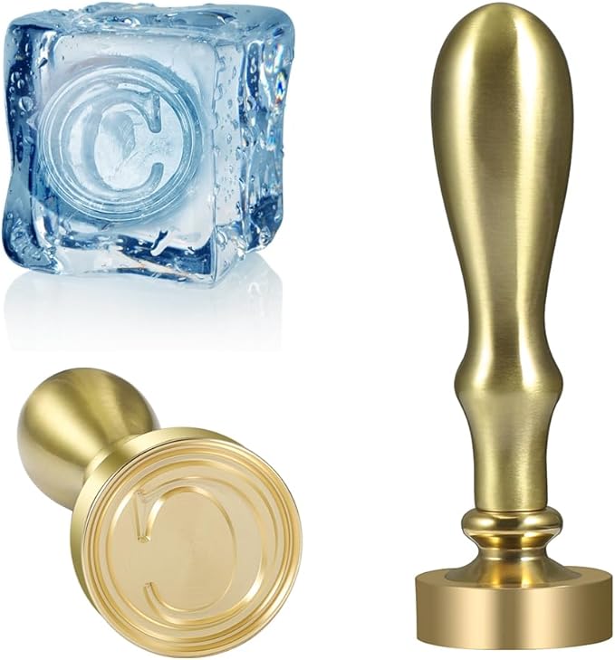 Ice Cube Stamp for Cocktails Ice Stamp Brass Head with Handle, Ice Branding Stamp for Ice Cubes Cocktail Whiskey Drinks Party Wedding Making DIY Crafting (Letter C)