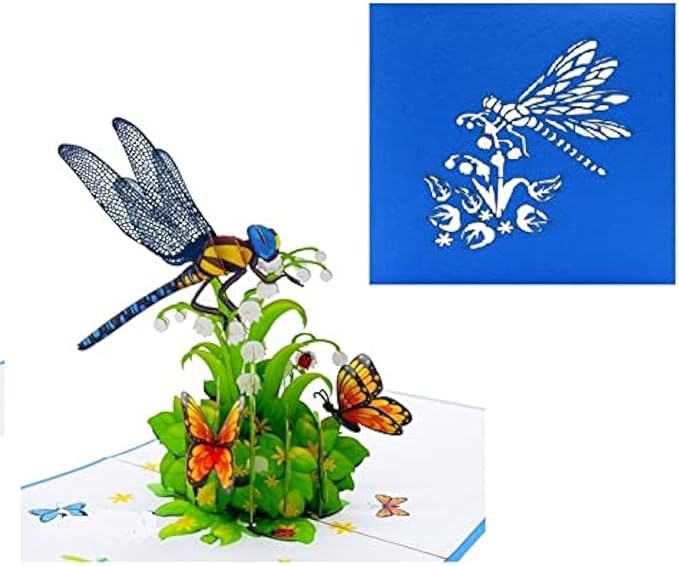 ETA 3D Dragonfly and Butterfly Pop Up Card, 3D Animal and Flower Birthday Card, Nature Card, Mother Day Card, 3D Card for Anniversary, Thank You, All Occasions, A05 VHA05