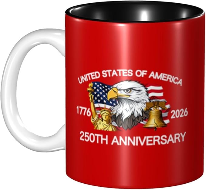The USA Red 4 250th 11oz Ceramic Mug Cute Coffee Mugs Tea Cup with Handle for Office and Home Gift for Men Women