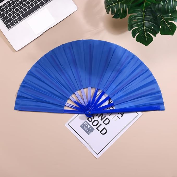 Plastic 13inch Large Rave Fan Popping Fan Clacking Fans for Line Dancing,Hand Fans for Women Foldable,Outdoor,Wedding,Party (Blue)
