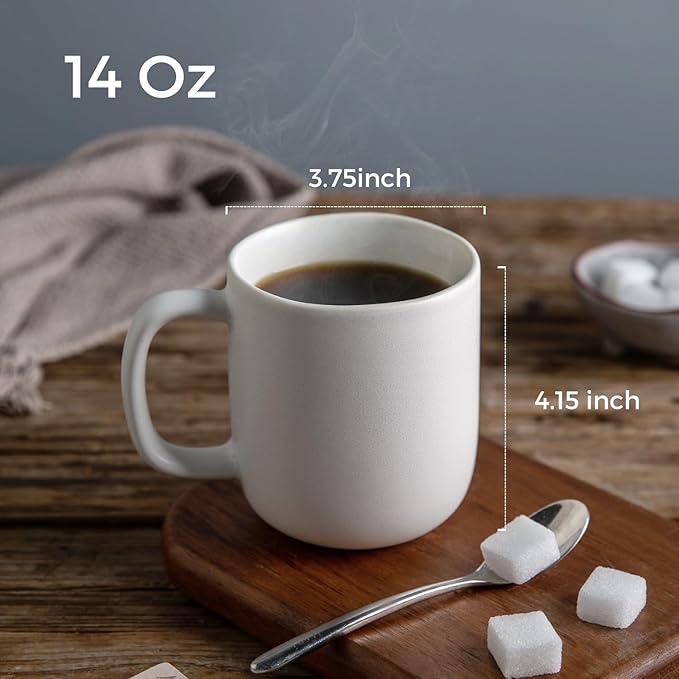 AmorArc 14oz Coffee Mugs Set of 6, Ceramic Coffee Mugs with Large Handle & Wavy Rim for Latte/Hot Cocoa/Tea, Stylish Coffee Cups for Men Women. Oven,Dishwasher&Microwave Safe, Matte White