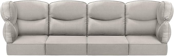 Luxury 24x24x6 Outdoor Chair Cushions Set of 4 - Water-Repellent 10-Piece Cushion Set for Outside Wicker Loveseat Chair Sectional L-Shape Sofa Patio Conversation Sets - Beige/Smile