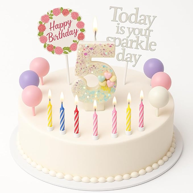 by Tugba Aydan - 5 Number Birthday Candles – 24 Piece Cake Decoration Kit with Number Candle – Party Supplies for Kids Birthday Celebration