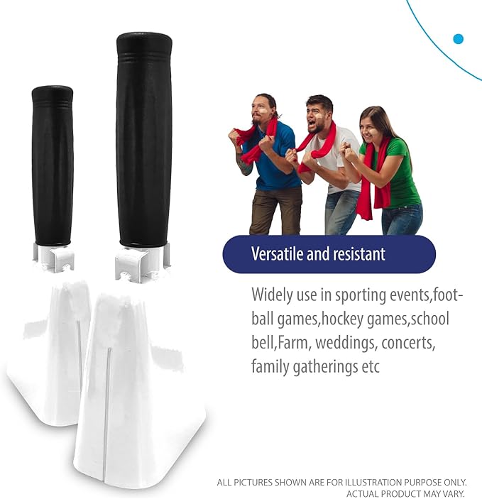 Deke Home - 2 Pack 7 Inch Steel Cowbells with Handle, Loud Noise Makers for Football, Sports, Parties, Competitions, School Spirit & Safety, Large Hand Bell for Cheering & Percussion Instrument