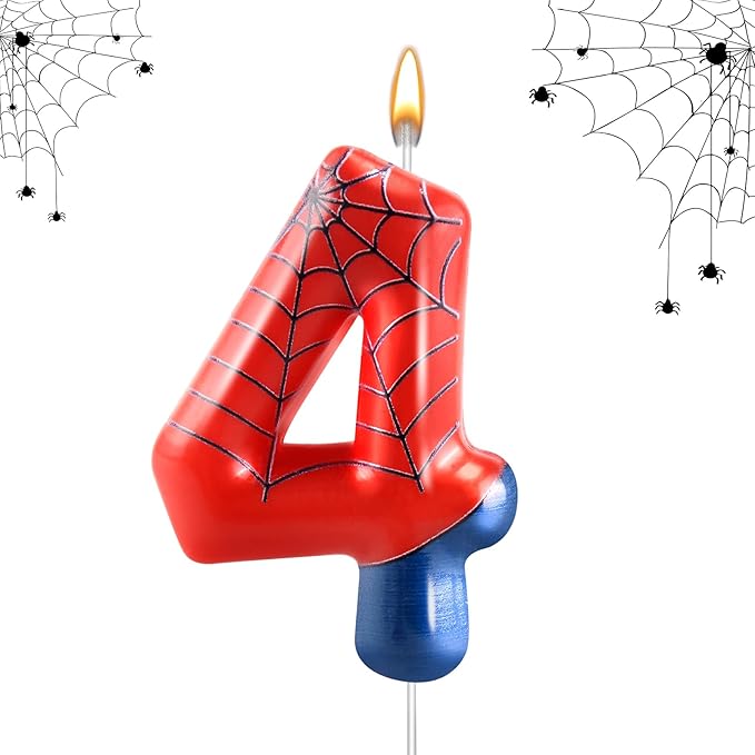 Spider Themed Birthday Candle Number 4 Candle Birthday Cake Candles Party Decoration Cake Topper for Spider Party Decoration Theme Party Supplies (Number 4)