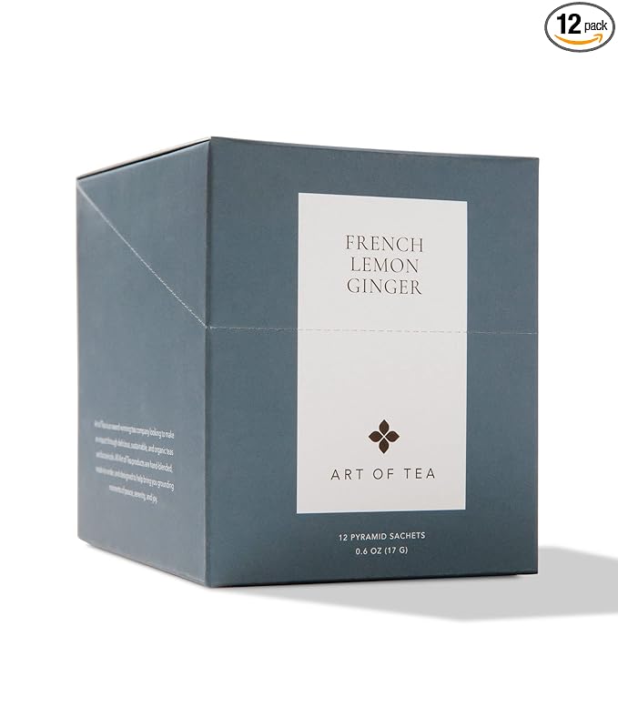 Art of Tea | French Lemon Ginger | 12 Count Eco Friendly Premium Quality Pyramid Tea Bags Sampler Box |Naturally Decaffeinated