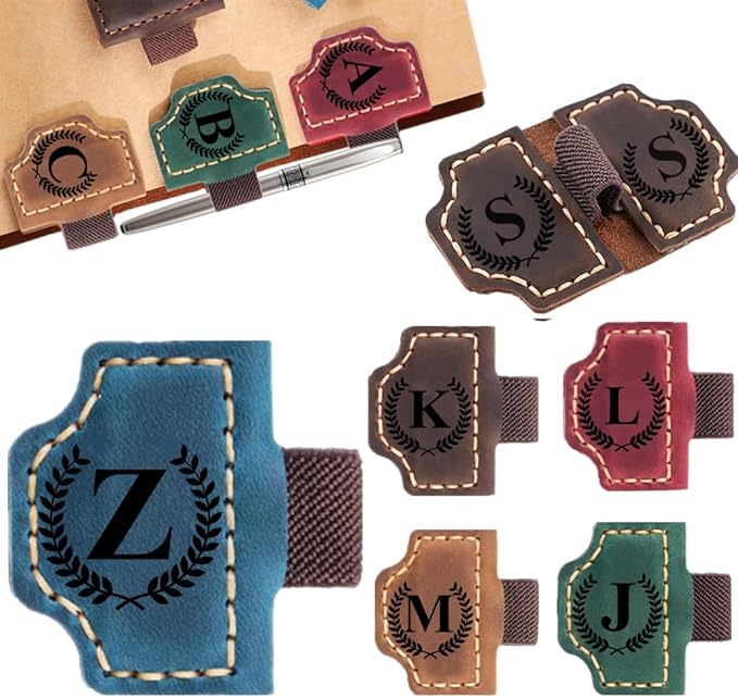 Custom Bookmark with Pen Holder with 26 Letters Personalized Magnetic Leather Book Mark, Customized Name Book Marker Clip with Initial for Men Women, Gifts for Book Lovers, Readers, (Blue, Z)