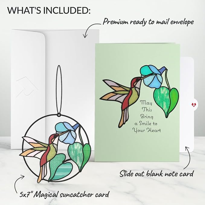 Lovepop Thinking of You Suncatcher Card for Her and Him - 3D Greeting Cards for Boys, Girls, Men, Women - Smile to Your Heart - 5" x 7" Hummingbird Card - Blank Notecard and Envelope Included