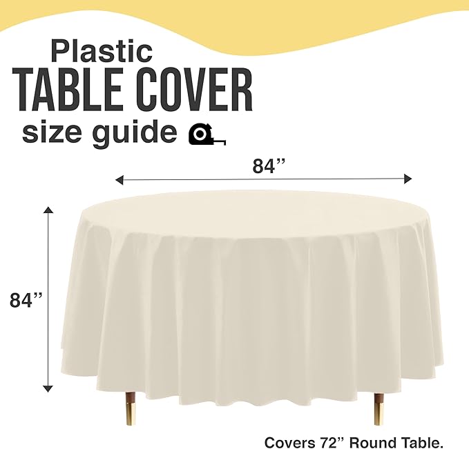 Exquisite 66% Thicker Premium Ivory Round Tablecloth 0.5 Mil 6 Pack Plastic Table Cloth Disposable 84 Inch Round Plastic Tablecloth Won't Tear Easily Like Cheap Thin Brands