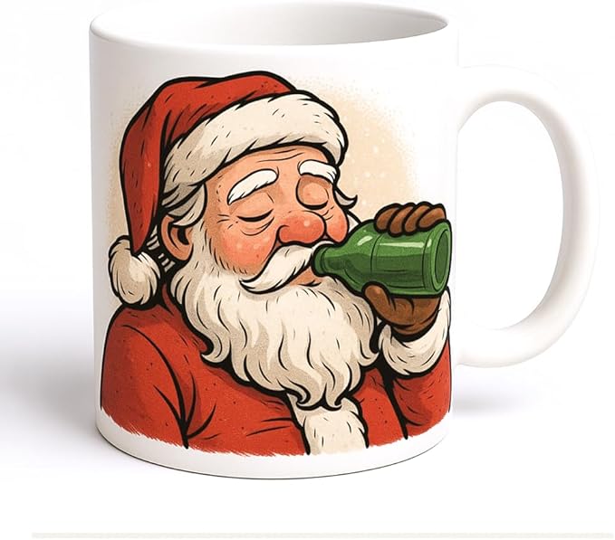 Christmas Santa Beer Mug with Silicone Lid, Ceramic Coffee Cup, 11 Oz, White