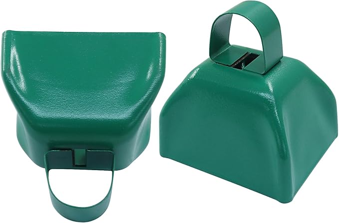15 Pack 3 Inch Green Metal Cowbells -Cowbells Noise Makers Hand Percussion Cow Bells Loud Cowbells with Handle for Sports Games,Weddings and Parties