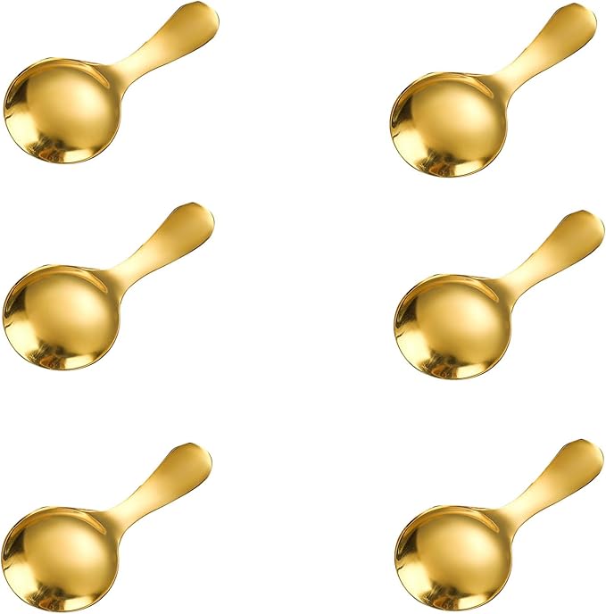 6 Pcs Stainless Steel Mini Spoon Short Handle Small Round Suitable For Dessert, Tea, Coffee, Cake, Sugar, Ice Cream Coffee Tea Spoon. (Black A)
