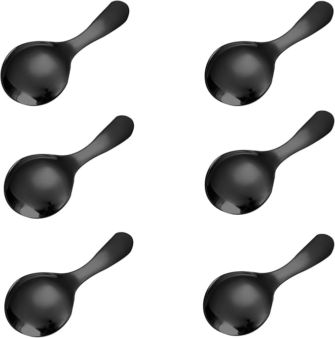6 Pcs Stainless Steel Mini Spoon Short Handle Small Round Suitable For Dessert, Tea, Coffee, Cake, Sugar, Ice Cream Coffee Tea Spoon. (Yellow A)