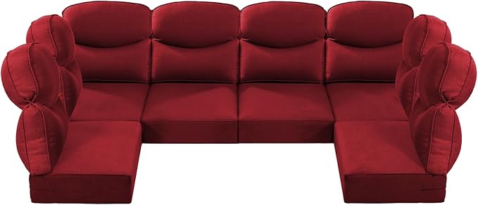 Luxury 24x24x6 Outdoor Seat Cushions for 6-Seat Sectional Sofa Set of 6 - Water-Repellent 14-Piece Patio Cushion Set for Outside Rattan Wicker Loveseat Chair L-Shape Couch - Red/Smile