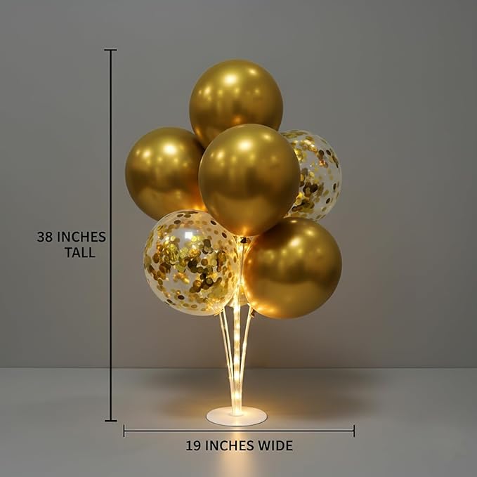 6 Set Balloon Stand Table Centerpieces with LED Lights for Party Decor, Balloons Centerpieces for Table, Balloon Stand Kit for Graduation Decorations 2025, Weddings, Birthday Decoration (Gold)