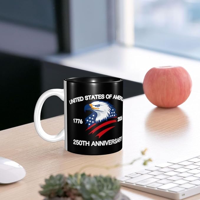 The USA Black 1 250th 11oz Ceramic Mug Cute Coffee Mugs Tea Cup with Handle for Office and Home Gift for Men Women