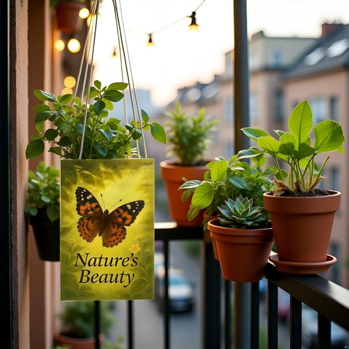 FLAGMEUP8386 Welcome Butterfly Garden Flag 12x18 Inch Double-Sided Polyester Fall Flag with Monarch and Painted Lady on Glowing Leaves, “Nature’s Beauty Quote Seasonal Yard Decoration