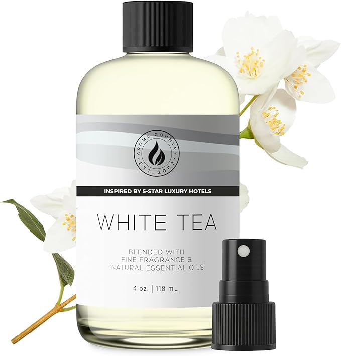 Aroma Country White Tea Diffuser Oil - Luxury Essential Oils for Diffuser Refill & Air Freshener Room Spray, Long-Lasting, Natural Home Fragrance and Hotel Scent for Diffusers & Machines (4 Fl. oz)