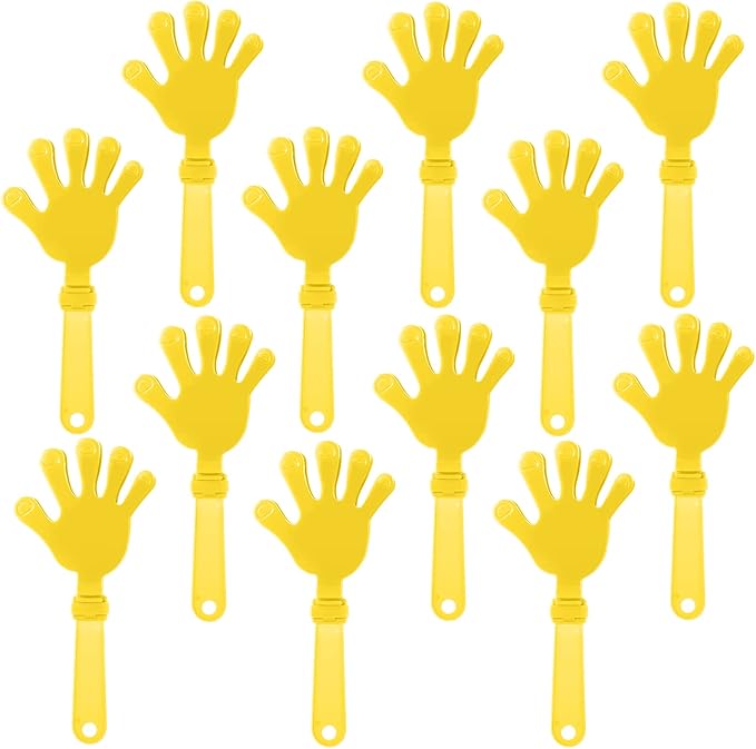 12 Pcs Sunburst Yellow Hand Clappers 7.5 Inch Clappers Noisemakers Noise Makers Party Favors Plastic Clapper Sporting Events Cheers Ball Dance Basketball Football Noisemakers（Yellow）