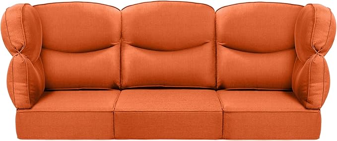 Luxury 24x24x6 Outdoor Couch Cushions Set of 3 - Water-Repellent 8-Piece Cushion Set for Outside Rattan Wicker 3-Seat Sofa Loveseat Chair Sectional Patio Conversation Sets - Orange/Smile