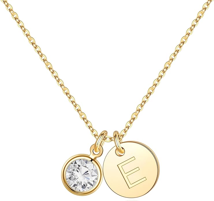 Hidepoo Initial Birthstone Necklace for Girl Women - 14K Gold Plated Disc Letter Necklace Personalized Gifts Jewelry Birthstone Initial Necklaces Birthday Gift for Female Teens Mom