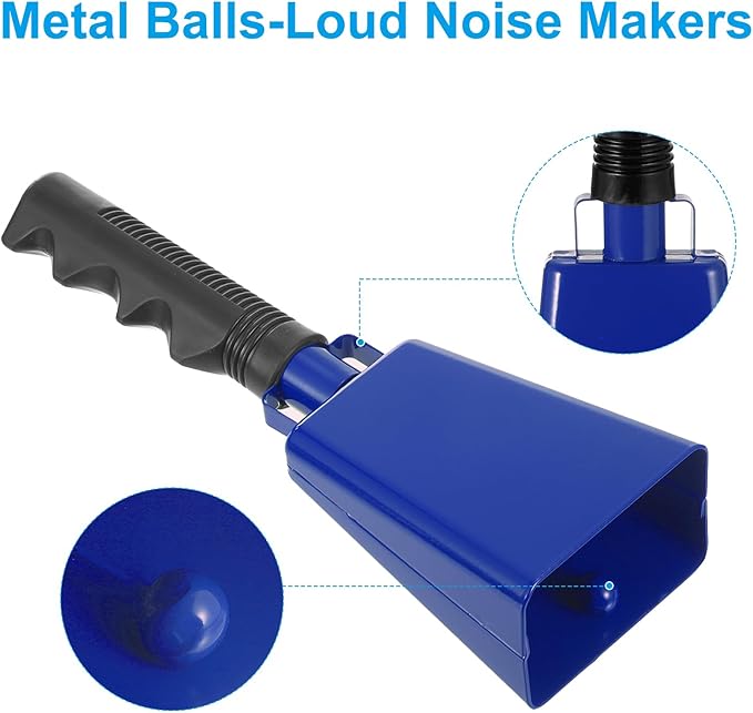 PATIKIL 9inch Cow Bells for Football Games, 2pcs Cowbells for Sporting Events Bulk Loud Noise Makers Metal Cow Bell with Handle for Cheering Competition Marathon Wedding DIY Paint, Blue
