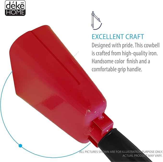 Deke Home - 2 Pack 7 Inch Steel Cowbells with Handle, Loud Noise Makers for Football, Sports, Parties, Competitions, School Spirit & Safety, Large Hand Bell for Cheering & Percussion Instrument